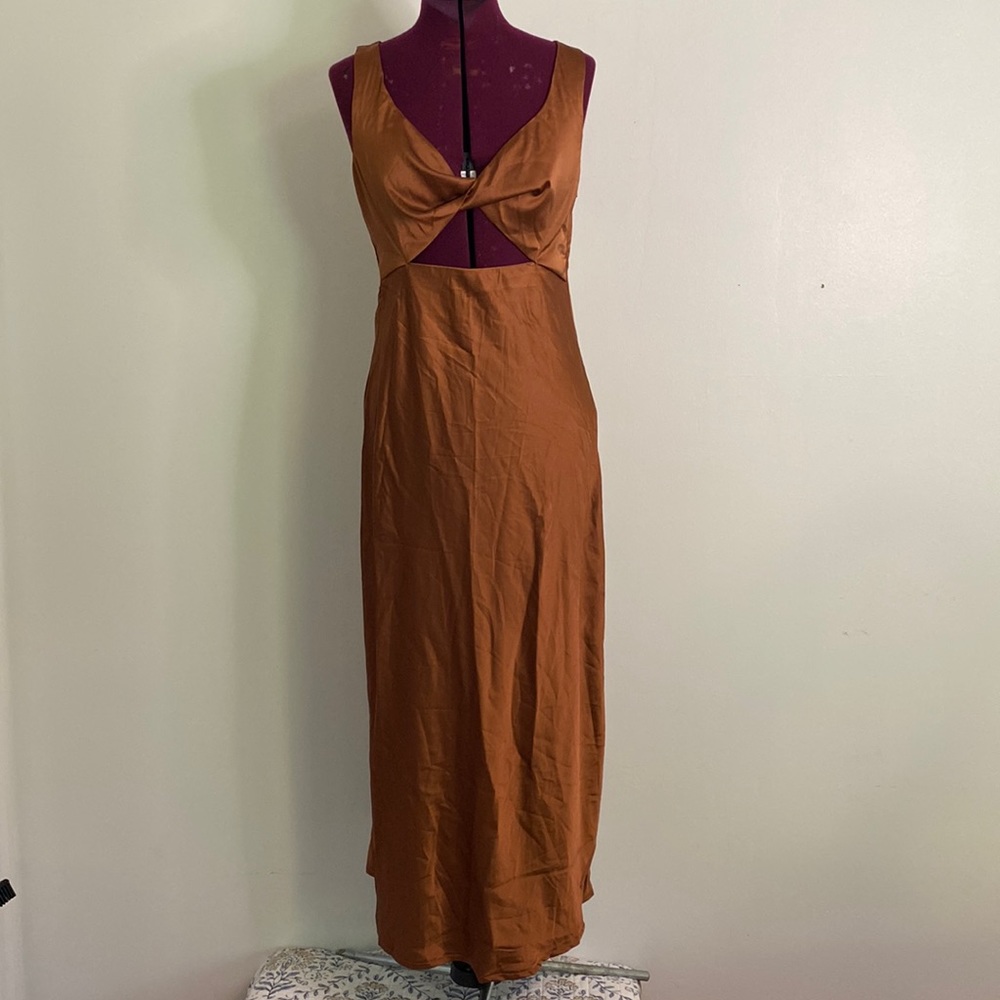 Who I Am women’s warm orange brown midi women’s dress size small-medium 4/6